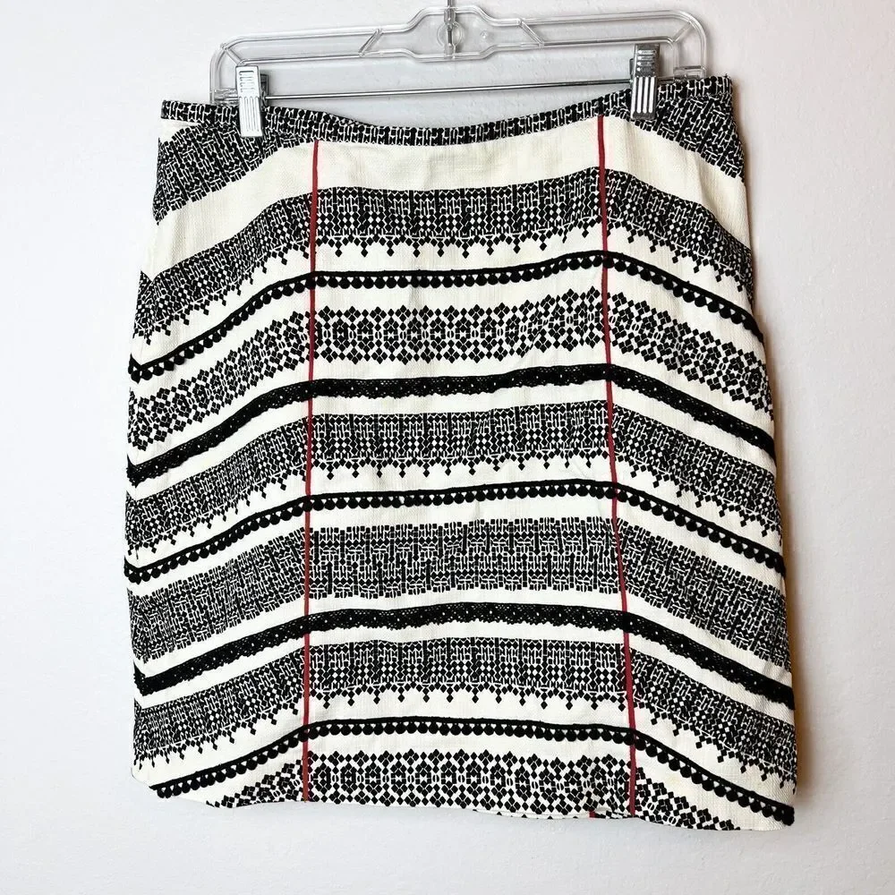Anthropologie Tabitha Black/White/Red Lace Detail Pencil Skirt Size 12